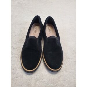 Clarks Black Suede Slip On Penny Loafers Shoes‎ 7.5 Classic Office Minimalist